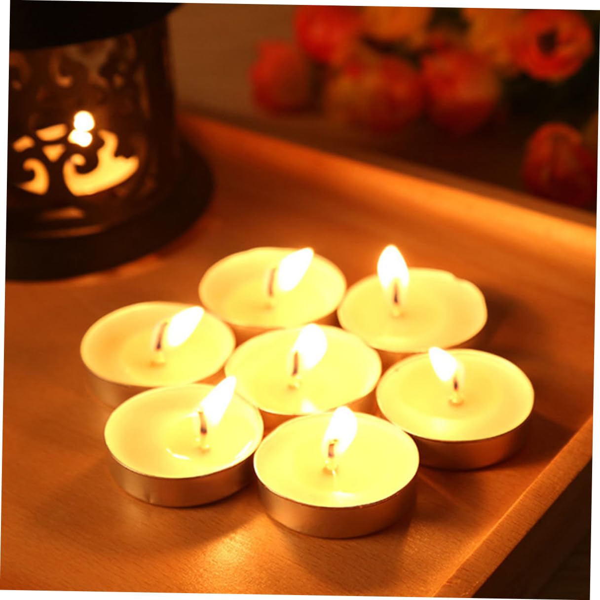 MINAOLULUS Tealight Candles White Unscented Round Wax Small Tea Lights 50pcs, Dripless Wedding and Home Decor Proposal Lighting, Long Burn Time