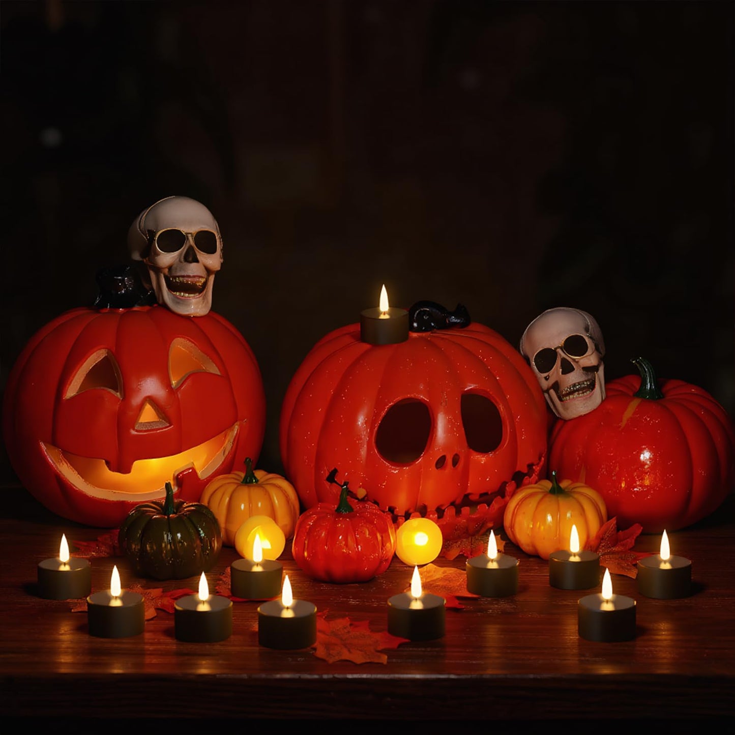 GenSwin 12 Rechargeable Tea Lights Candles with Charging Base and Remote Timer, Flameless LED Tealight Candles Battery Operated Halloween Fall Wedding Table Centerpieces (Black, 1.57” x 1.85”)