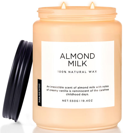 M&SENSE Almond Milk Scented Candles for Home, 19.4oz 110 Hours Long Lasting Non Toxic Natural Organic Soy Wax Relaxing Scented Candle Holiday Gift for Mom Women