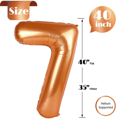 Orange Number 7 Balloon 40 Inch, 7th Birthday Party Decorations for Children, Giant 7 Foil Balloon for Party Supplies