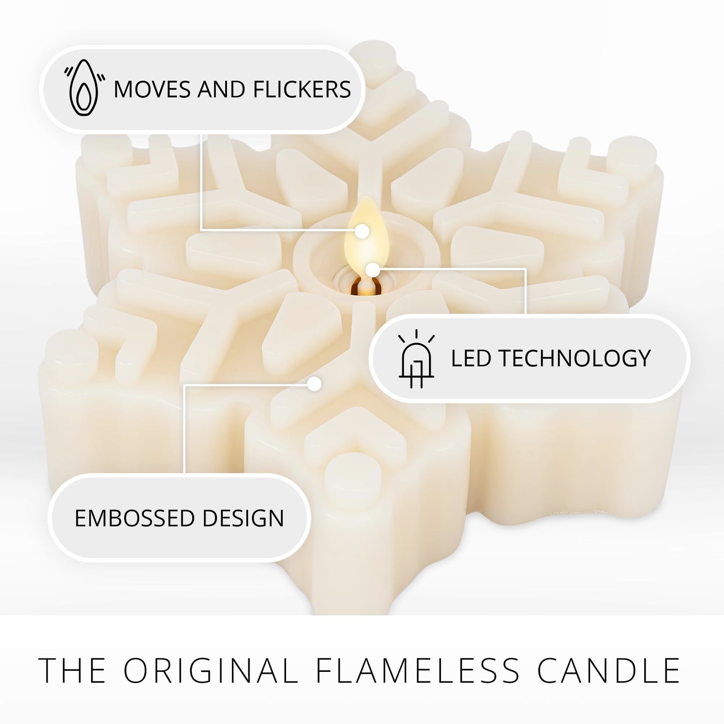 Luminara White Swan Flameless Candle Snowflake Tealight (6.5" x 2") Moving Flame LED Candle, Battery Operated LED Tealight