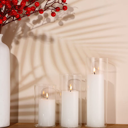 Shihanee 36 Pcs Pillar Candles and Glass Cylinder Vases Tall Cylinder Holders for Pillar Candles Wedding Centerpieces, Total 18 Sets(2.6'' X 4.7'', 5.9'', 7.9'',Clear,White)