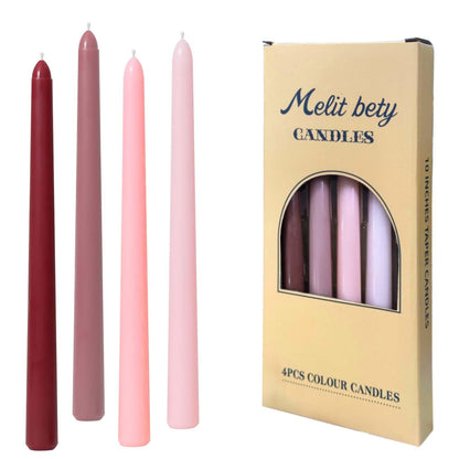 10 inch Gradient Taper Candles,Set of 4 Tapered Candle, Tall Candlesticks,Conical Stick Candles,Smokeless,Home Dinner, Party, Wedding, Halloween, Christmas (Pink Series, 10inch)