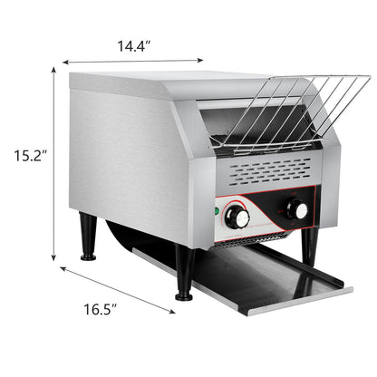 Commercial Conveyor Toaster, 300 Slices/H Electric Stainless Steel 1.9KW Countertop Toaster Heavy Duty 100% 304 Foodgrade Silver Bread for Home Restaurants Bakery Use