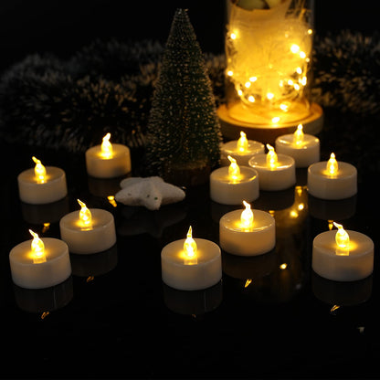 LED Tea Light, Flameless Flickering Tealight with Remote Control, Long Lasting Battery Operated LED Tealight Candle for Seasonal & Festival Celebration Pack of 12
