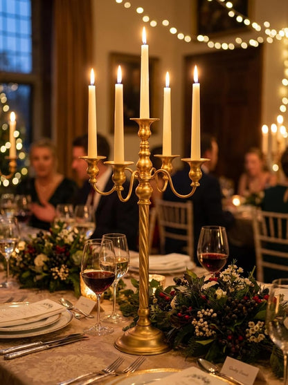 Romadedi Candelabra Gold Candle Stand: 21'' Tall 5-Branch Candlestick Holder for Wedding Centerpiece Decor Christmas Holiday Event Reception Decoration, Set of 2