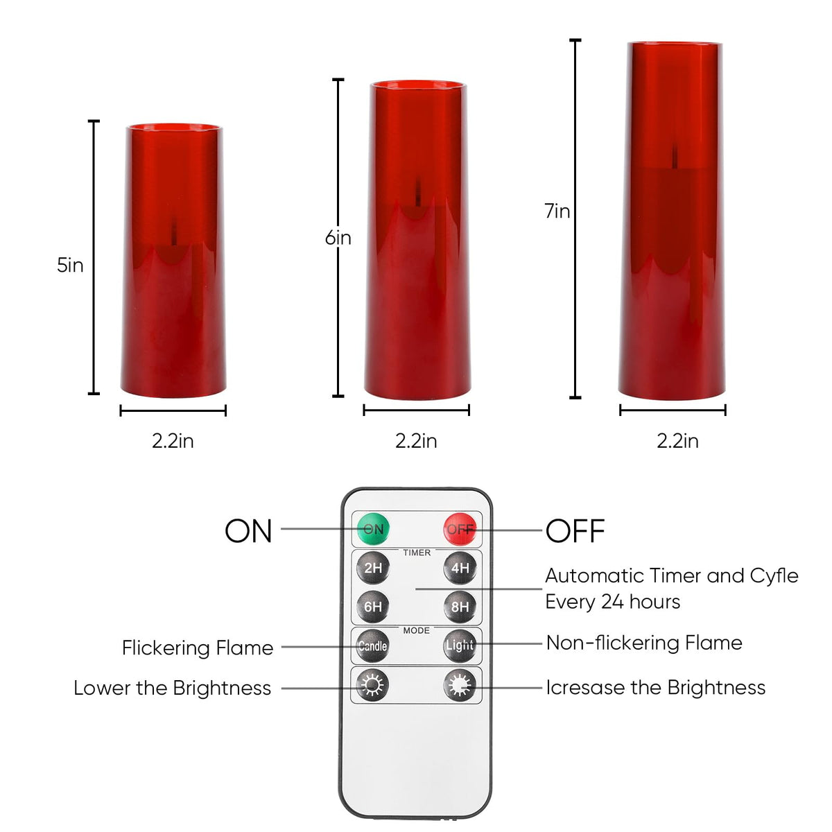 Homemory Red Acrylic Flameless LED Candles with Remote & Timer, Battery Powered, Fake Candles, Elegant Home Decor, Parties, or Wedding Lighting