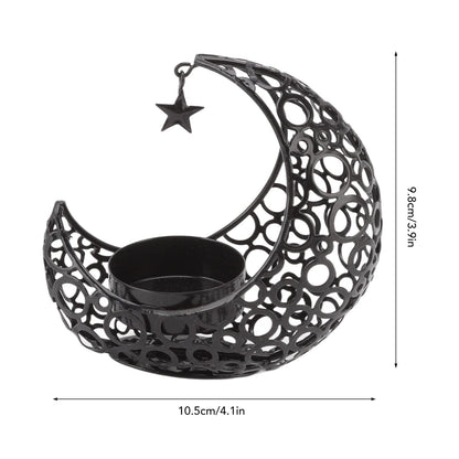 Candle Holder, Moon Candle Holder, Hollowed Iron Candle Holder, Ornament Weddings, Christmas Decoration, Dining Table, Coffee Table (Black)