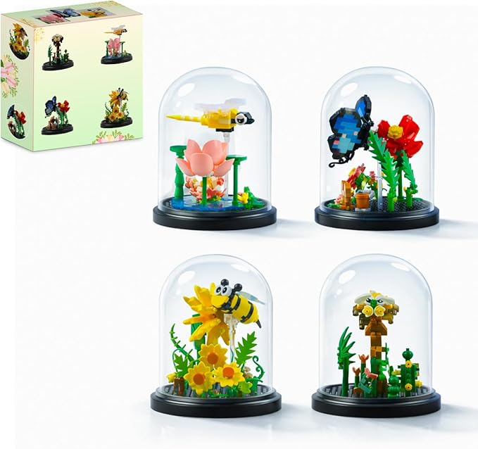 Insect Flowers Collection Micro Building Toy Set with Dust Cover Flower Plants Bug Botanical Set for Nature Decor Bug Building Office Home Decorative Plant Decor Birthday Gift for Adults Kids