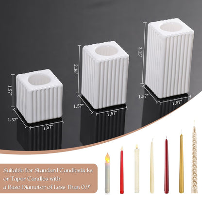 LETINE 12pcs White Vertical Stripe Glass Candlestick Holders - Chic Taper Candle Sticks Holder Set for Elegant Dining & Home Decor - Ideal for Wedding Centerpieces, Parties, and Celebrations