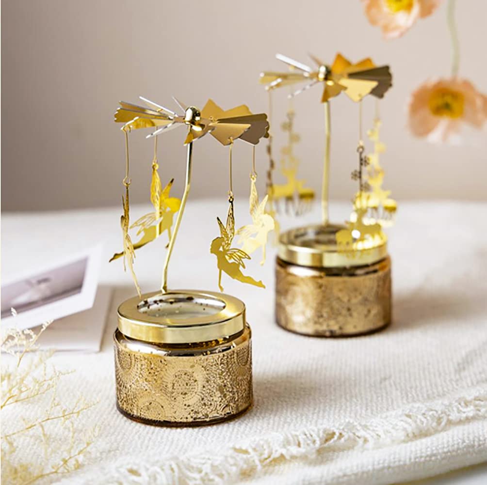 Funny Rotatable Scented Candles Decorative Soy Candle with Carousel Fairy Jar Candle Christmas Birthday Gifts for Women Unique Candle