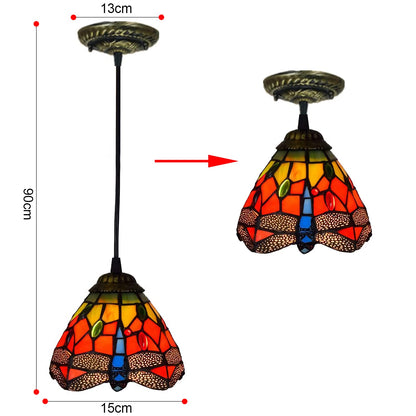 Vintage Chandelier with Stained Glass Shade - 15cm Adjustable Mini Pendant Light, Hanging Ceiling Lamp for Living Room, Bedroom, Dining Room, Hallway