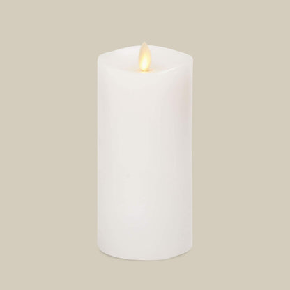 Luminara Flameless Slim Pillar Candle, Flickering Real Flame Effect, Melted Edge, Smooth Wax, Unscented, White, Real Wax, LED Battery Operated