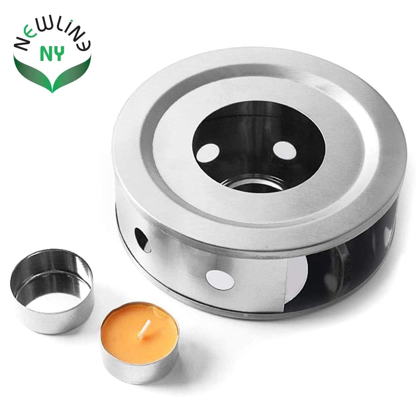 NewlineNY Stainless Steel Coffee Tea Warmers, Dual 6 Inches Circular Herb Tea Light Food Warmer Set (Candle not Included)