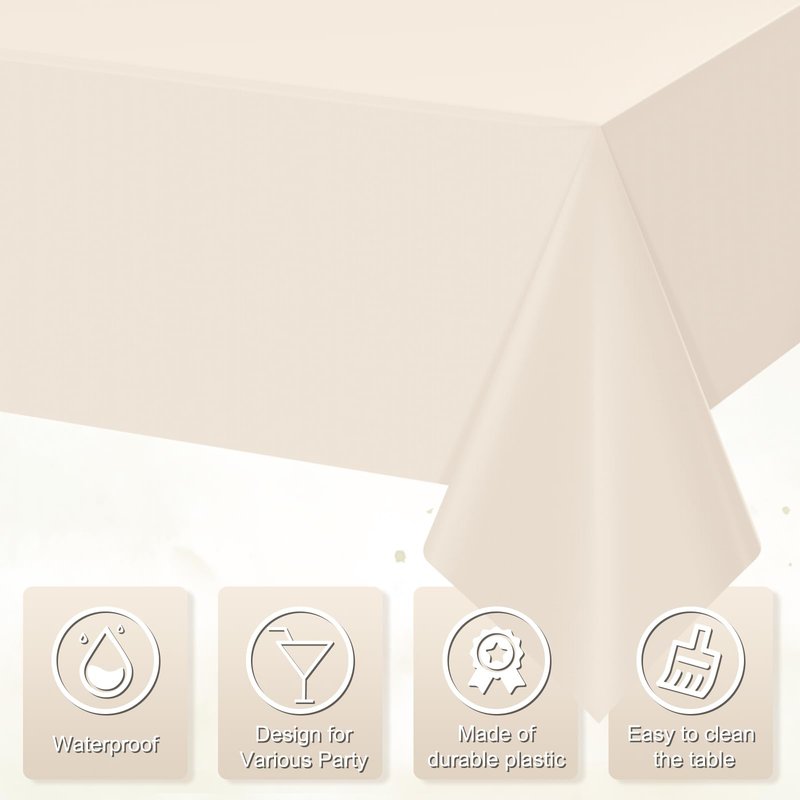 YIDAKO 12Pcs Beige Tablecloths for Rectangle Tables,Disposable Plastic Ivory Table Cloth,Waterproof Cream Table Cover for Birthdays Weddings Anniversary Party Decorations,54 x 108 Inch