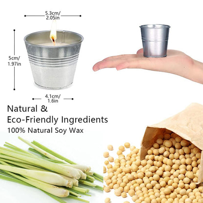 Pack of 12 Citronella Candles Small Bucket Soy Wax Votive Candle Made with Citronella Essential Oil, Use for Outdoor and Indoor
