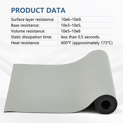 Pangda ESD Mat Roll 2 ft x 10 ft High Temperature Rubber ESD Soldering Roll Anti-Static Soldering Heat Resistant Workbench Mat for Electronics Repair PC Building, Gray
