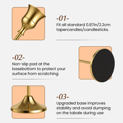 SylvaCraft Brass Gold Candle Holders Rustproof Taper Candlestick Holders for Holiday Party Table Centerpiece Wedding Fireplace Mantel Housewarming Gift(4 Sets(12 Pcs))