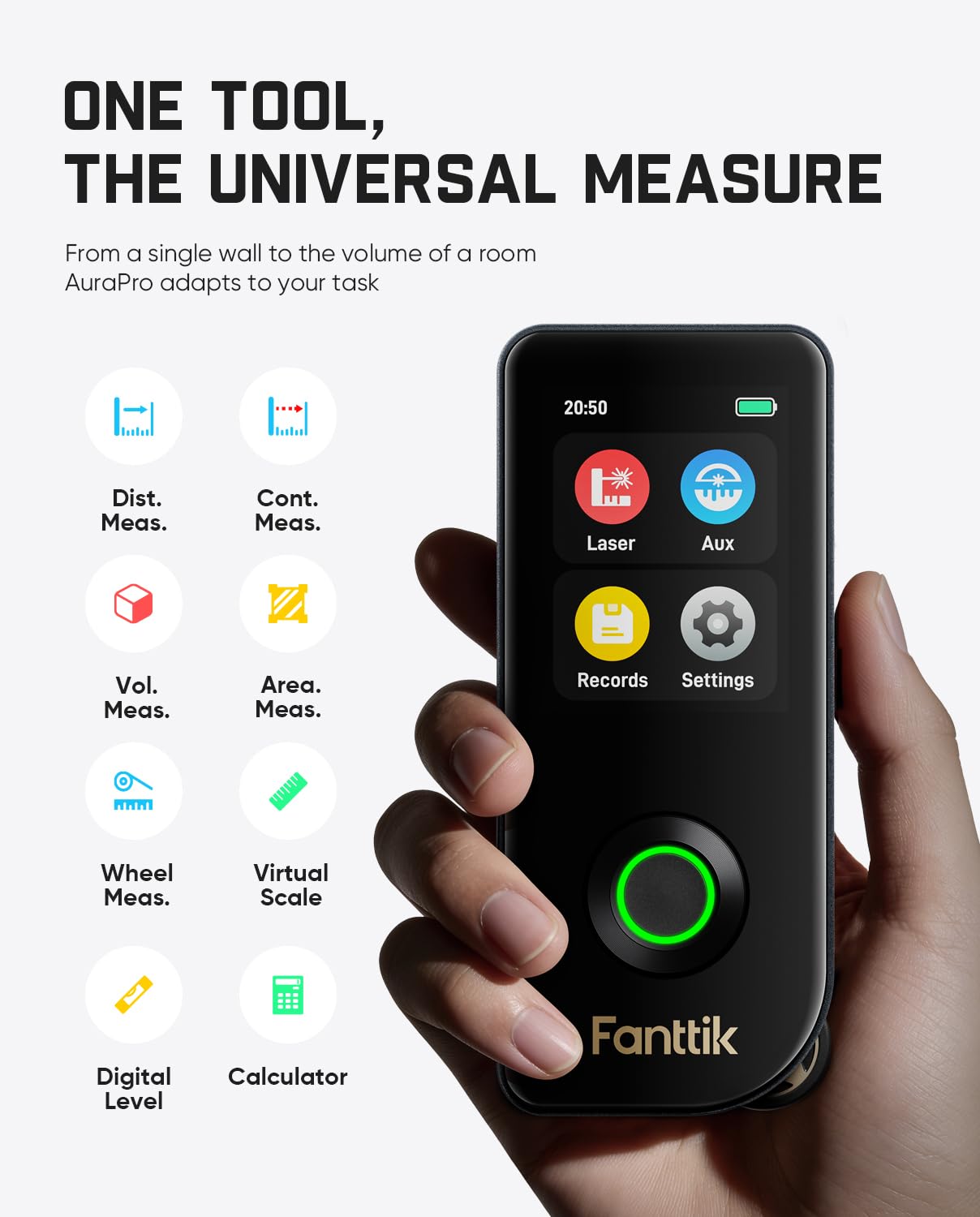 Fanttik A11 Ultra 3-in-1 Laser Measuring Tool, 197Ft Digital Laser Distance Measure with IPS Touch Screen & Side LCD, Wheel Roller & 3-Axis Digital Level, Rechargeable for Home DIY & Indoor Projects
