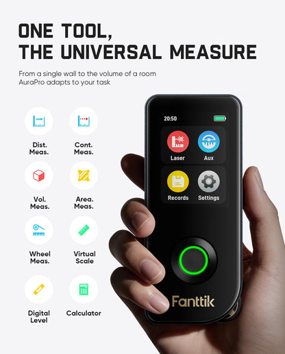 Fanttik A11 Ultra 3-in-1 Laser Measuring Tool, 197Ft Digital Laser Distance Measure with IPS Touch Screen & Side LCD, Wheel Roller & 3-Axis Digital Level, Rechargeable for Home DIY & Indoor Projects