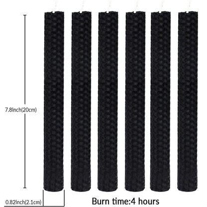 DEYBBY Natural Beeswax Taper Candles,Honeycomb Design Hand-Rolled Beeswax Candles, Dripless and Smokeless, Set of 6(Black)