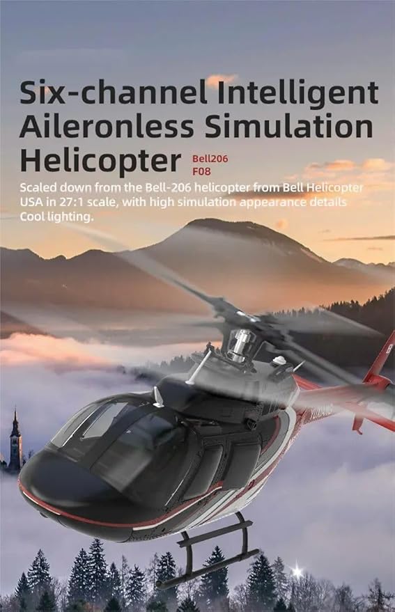 Hanll YUXIANG F08 Bell 206 RC Helicopter for Adults 1/27 2.4G 6CH Brushless Direct-Drive 6G Flybarless RC Helicopter with 6-Axis Gyro Optical Flow Positioning RTF/ 2 Battery