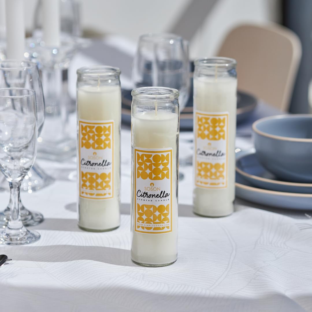 Simply Soson Citronella Candle - Citronella Scented Devotional Glass Jar Candles Ivory - 2x8 inch - 6 Pack - Outside Candles for Garden Yard Balcony, Summer Camping
