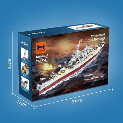 MISINI M6320 Military Series World War II Battleship Building Kit 2228 Pieces USS Missouri Battleship Toy Gift Ship Building Block Set for Adult Collection(Iowa-Class Warship)