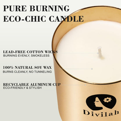 Divilah Lavender Scented Candles, 65 Hour Long Lasting Non Toxic Natural Soy Wax in Gold Aluminum Jar, Luxury Large Home Decorative Scented Candle, Relaxing Aromatherapy Gift for Women & Men, 9.9oz
