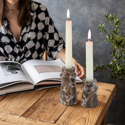 Vixdonos Marble Candle Holder Set of 2 Taper Candle Candlestick Mantle Candle Stand for Home Decor,Wedding,Party and Table Centerpieces(Brown)