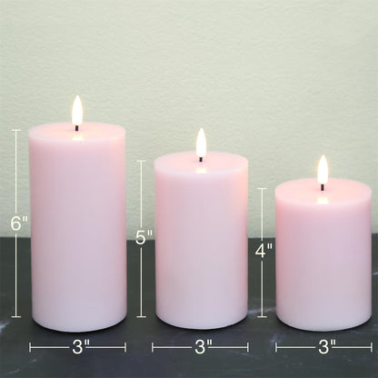 Girimax Pink Flameless Pillar Candles with Remote, LED Candles Battery Operated, Real Wax Flickering Electric Fake Candles Set of 3