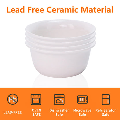 Luvan 4Pcs Fondue Pot Set for Chocolate Butter Cheese, 5oz Butter Warmer for Seafood with 20 Tealight, Ceramic Bowl Oven Microware Dishwasher Safe,Perfect for family dip Fruit,Dessert,Snack