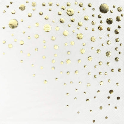 Stylish Gold Cocktail Napkins, 100 Disposable Party Napkins, Gold Dessert Napkins, 3-Ply, 5x5 Inch White and Gold Napkins, Disposable Wedding Cocktail Napkins, Party, Shower or Gold Beverage Napkins