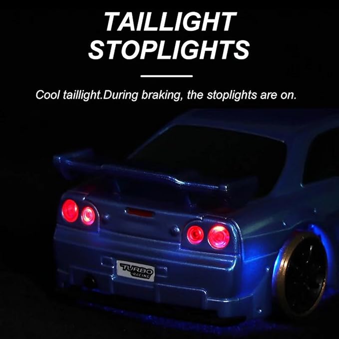 Turbo Racing 1:76 Scale Drift RC Car Table Racing 2.4GHZ Remote Control Mini Model Car with Gyro Full Proportional RTR for Adults Toys (C64-Blue)