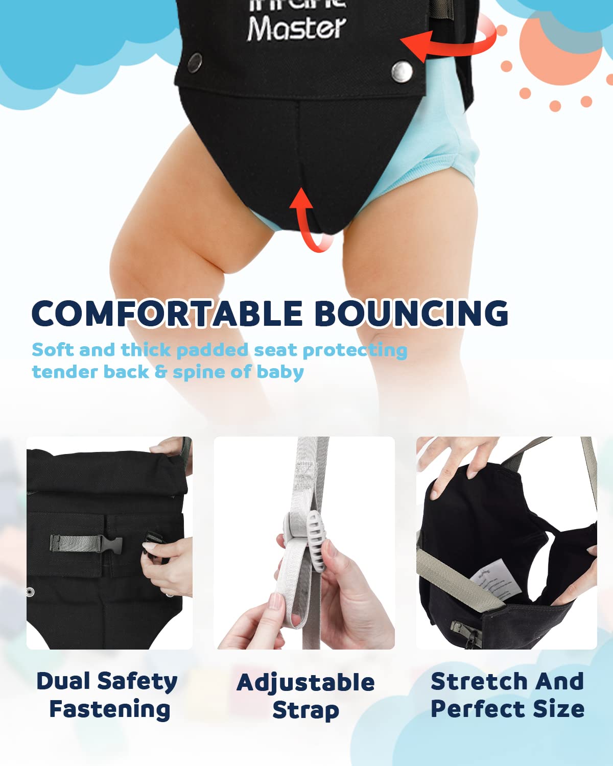 Infant Master Baby Doorway Jumpers, Sturdy Johnny Jumper Adjustable 10.8"-23.6" Strap, Soft Baby Johnny Bouncer w/Seat Bag, Protable Doorway Jumper and Boucer for Baby, Ideal Gift for Infant