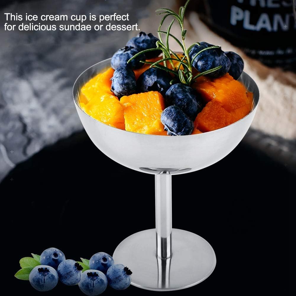 Ice Cream Cup, 7 Oz Stainless Steel Dessert Cups Resuable Cute Sundae Serving Bowl for Dessert, Sundae, Pudding, Salad, Fruit, Snack, Cocktail, Yogurt, Condiment, Trifle (4, Tall + Short)