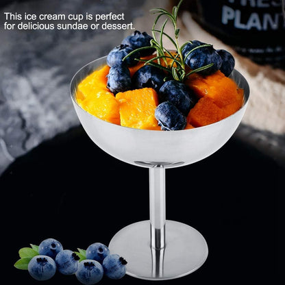 Ice Cream Cup, 7 Oz Stainless Steel Dessert Cups Resuable Cute Sundae Serving Bowl for Dessert, Sundae, Pudding, Salad, Fruit, Snack, Cocktail, Yogurt, Condiment, Trifle (4, Tall + Short)