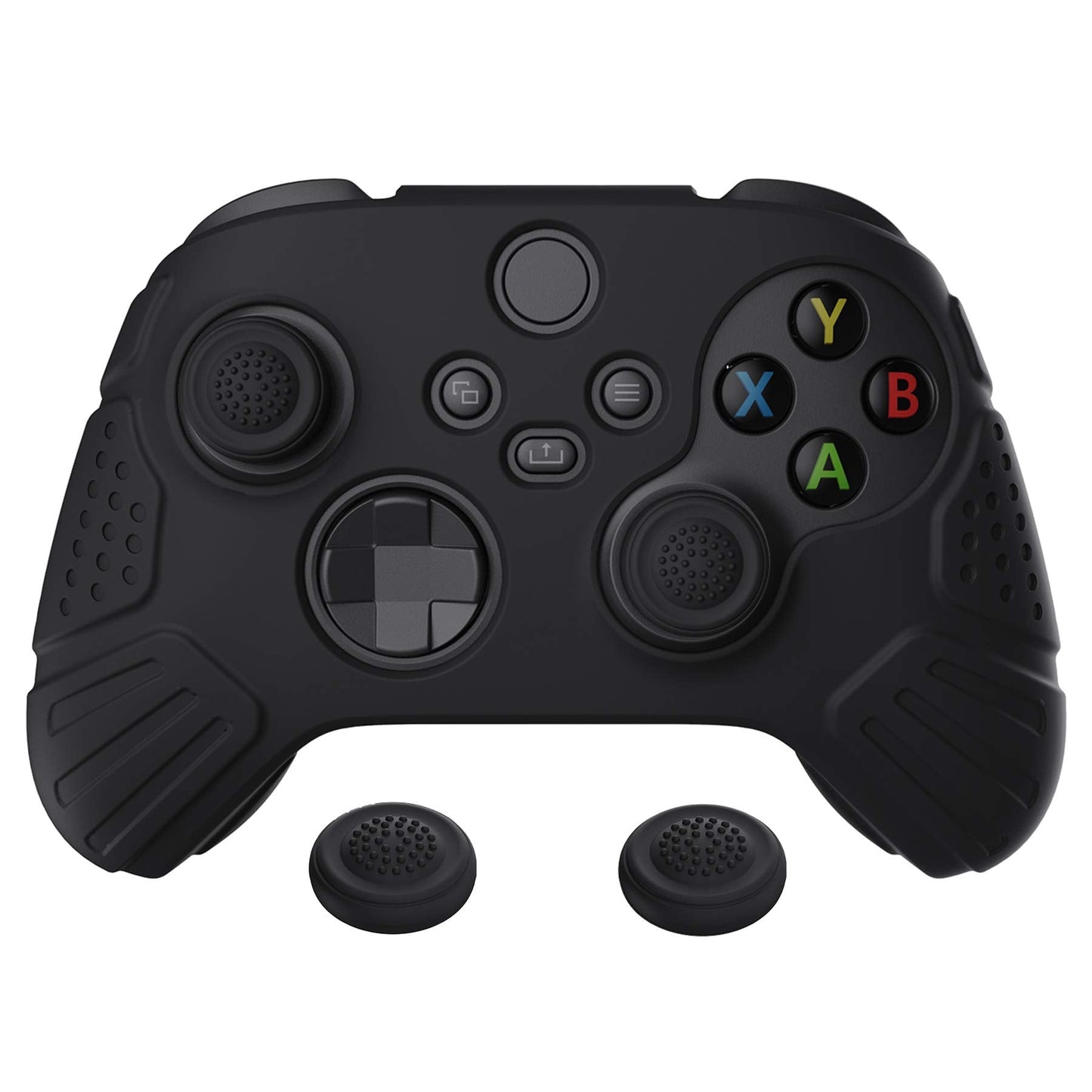 eXtremeRate PlayVital Guardian Edition Black Ergonomic Soft Anti-slip Controller Silicone Case Cover for Xbox Series X/S, Rubber Protector Skins with Joystick Caps for Xbox Core Wireless Controller