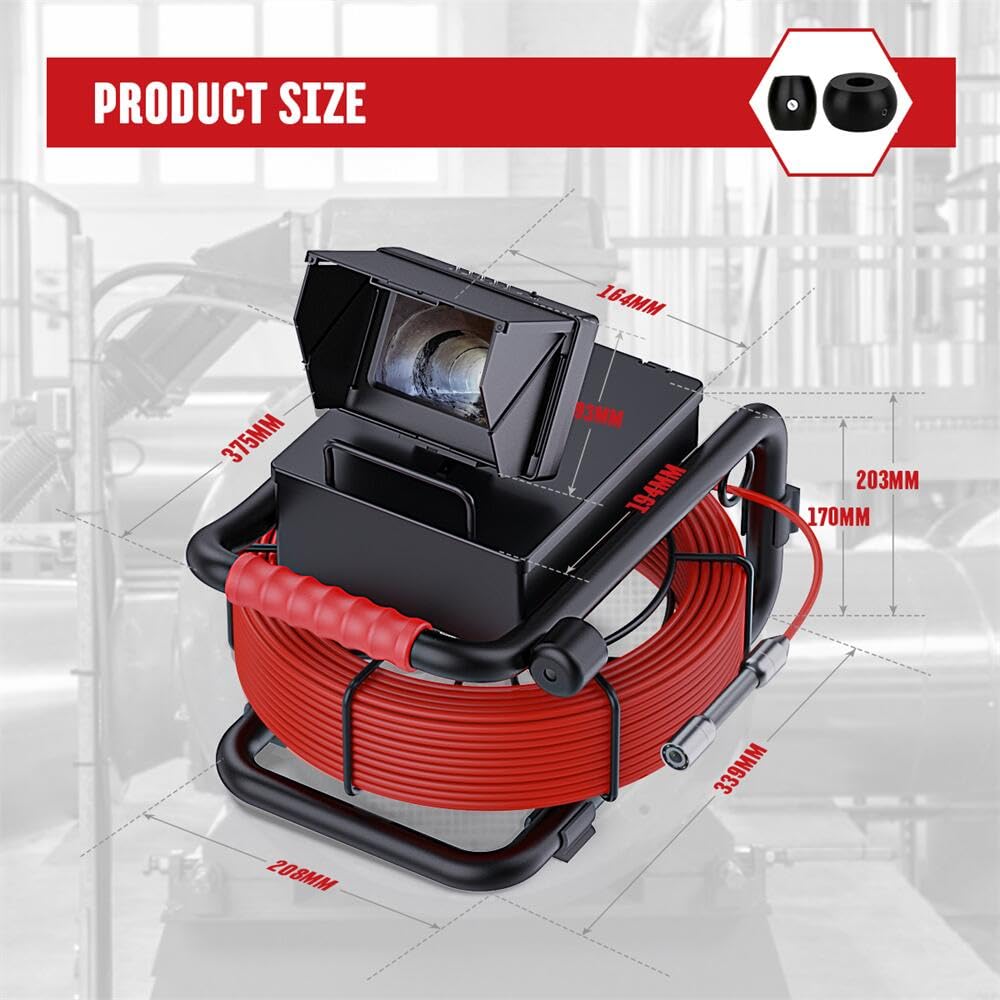 Sewer Camera 100FT/30M Borescopes Pipe Inspection Camera with 16G DVR/Audio Recorder 5600mA Battery 17MM 4.3inch Screen Industrial Plumbing Snake Drain Endoscope