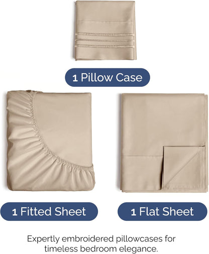 Skiennix Twin Size Sheet Set - Comfy Cooling Bed Sheets - Ultra-Soft, Deep Pockets, Wrinkle-Free - Oeko-Tex Certified, Cream