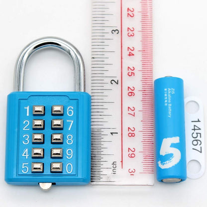 MIONI 10 Digit Push Button Combination Padlock, 5 Digit Locking Mechanism,Blue (2 Blue)