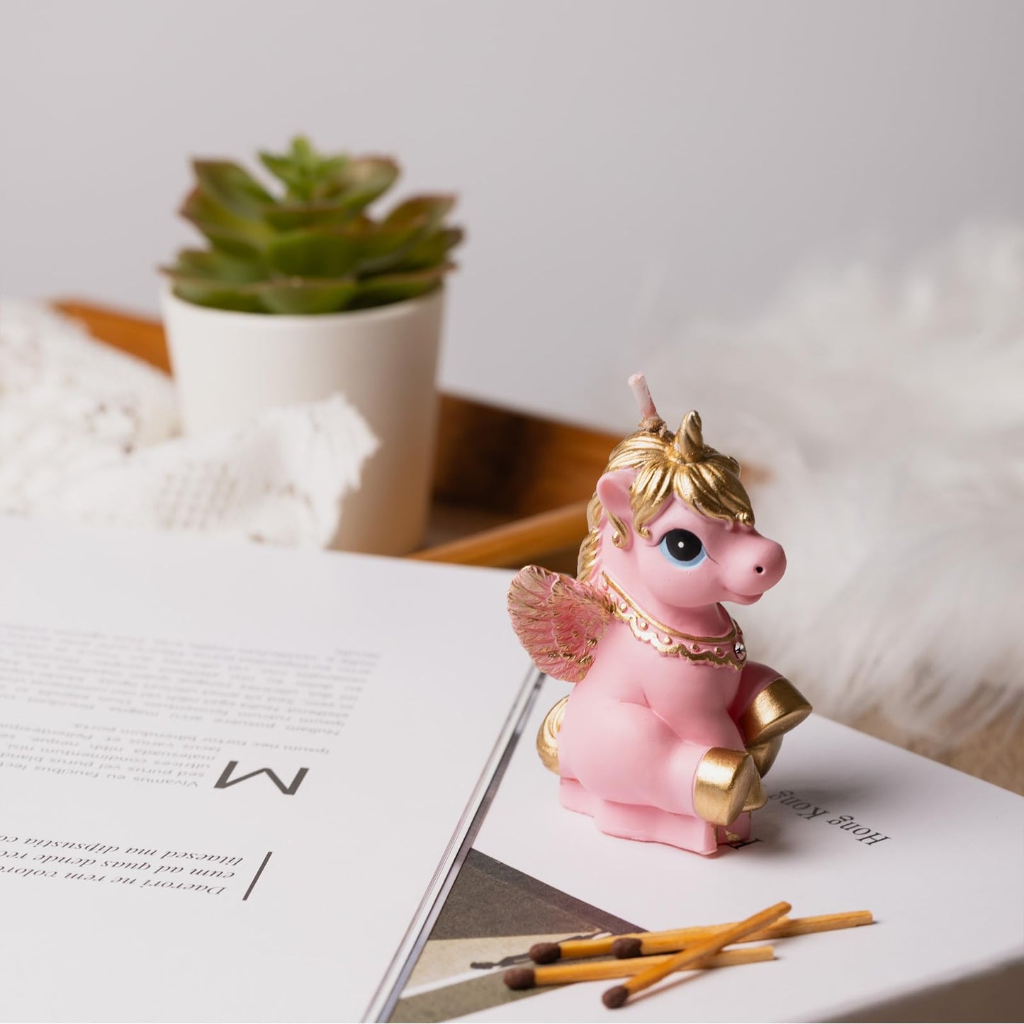 Birthday Candles Smokeless Cake Topper Unicorn Candle for Party Supplies and Wedding Favor (Pink)