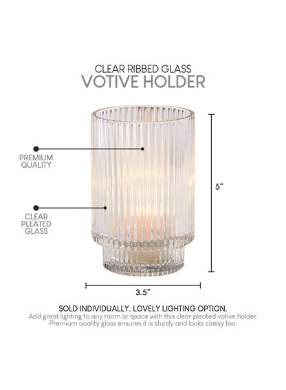 Serene Spaces Living Clear Ribbed Glass Votive Holder, Decorative Centerpiece for Wedding, Christmas, Thanksgiving, Dining Table, Living Room, Home Décor, 3.5" Diameter & 5" Tall, Pack of 24