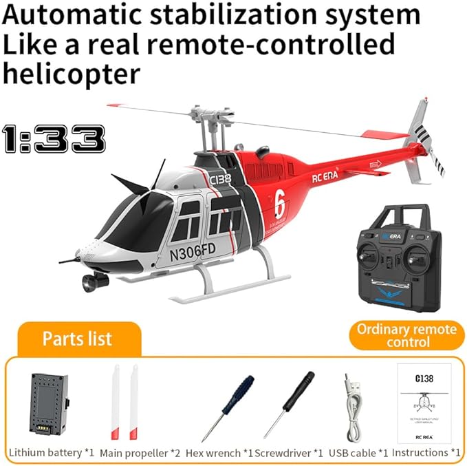 C138 RC Helicopter 2.4G 6CH 6-Axis Gyro Altitude Hold 1/33 Remote Control Plane Ready to Fly RTF(RED-White)