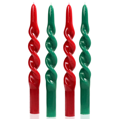 MAITREYA Christmas Taper Candles Conical Stick Candles Spiral Candles-Set of 4 for Decoration Weddings Party Church-Unscented Dripless Candles,10inch(C-Green,Red)