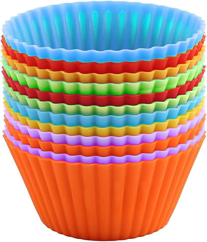 Skiennix 12 PCS Silicone Cupcake Baking Cups - Reusable Non-Stick Muffin Liners for Easy Clean | Multicolored