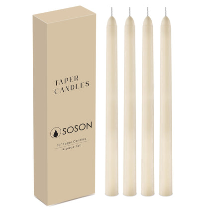 Simply Soson Ivory Taper Candles 10 inch Dripless, Set of 4, Dripless Taper Candle Sticks, Tall Candlesticks Long Burning Perfect for Dinner, Wedding, Party or Christmas Tapered Candles Decor