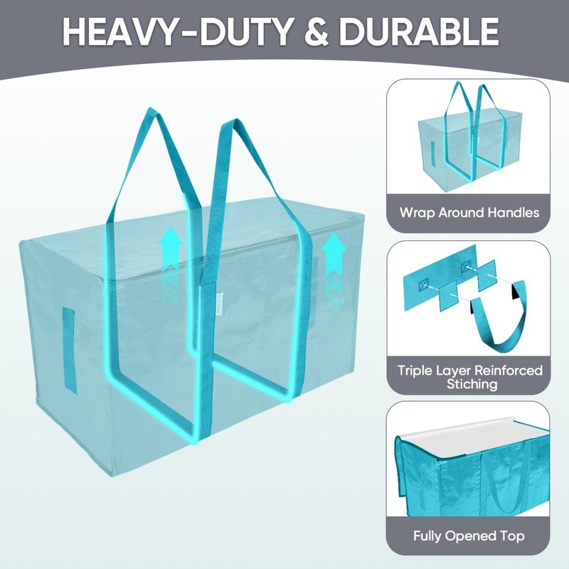 TICONN 8 Pack Extra Large Moving Bags Heavy Duty with Zippers & Carrying Handles, Durable Storage Bags Moving Boxes for Closet Organizers and Storage (8 Pack, Cream)