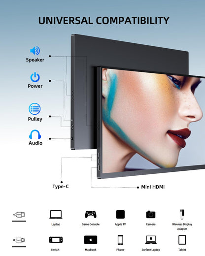 UPERFECT Portable Monitor 18.5" 120HZ 125% sRGB Portable Laptop Monitor w/VESA & Stand, FreeSync HDR Gaming Monitor, 350Nits USB-C & MINI HDMI Travel Second Screen for Laptop, PC, Game Consoles