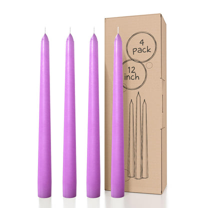 CANDWAX 12 inch Taper Lilac Candles Pack of 4 - Unscented Smokeless Dripless Tall Candlesticks - Perfect for Special Occasions, Ordinary Dinners, for Mother's Day - Lavender Candle Sticks